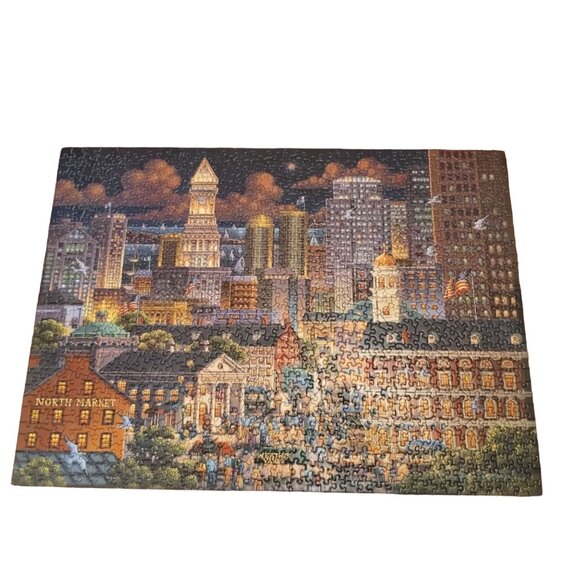 Boston Market 1000 Piece Puzzle By Dowdle Folk Art 19.5 X 26.5" Cityscape Night - Picture 2 of 5